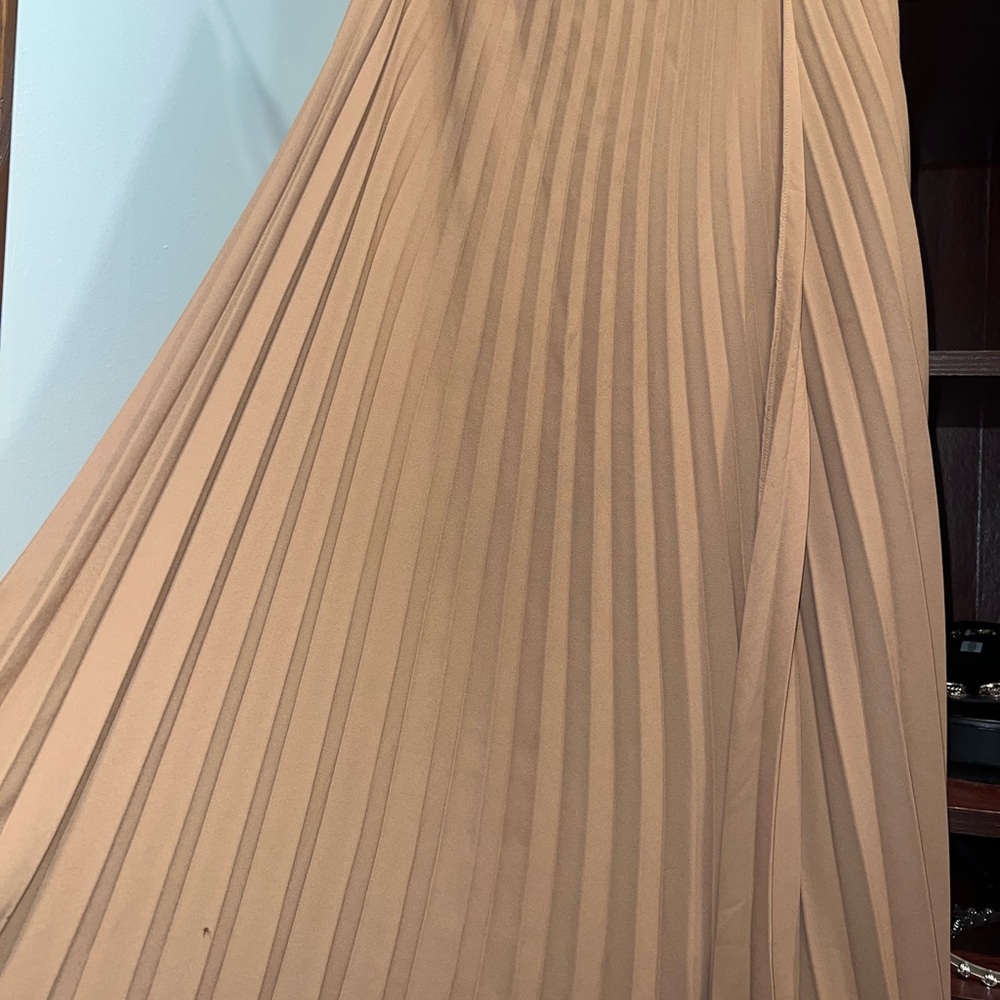 Camel Pleated Midi Skirt – Flowy & Timeless